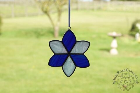 Flower,-,6-Point,Blue/Pearl,Suncatcher, Gift, Home Decoration, Flower