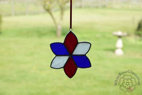 Flower,-,6-Point,Red,,White,+,Blue,Suncatcher, Gift, Home Decoration, Flower