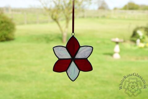 Flower,-,6-Point,Red/Pearl,Suncatcher, Gift, Home Decoration, Flower