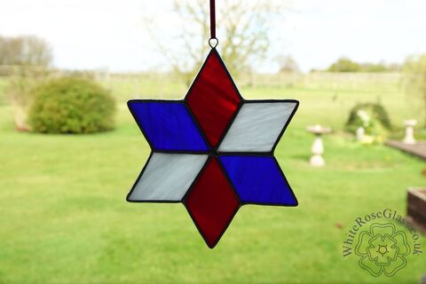 Star,Red,,White,+,Blue,Suncatcher,-,6-Point,star, stained glass, gift, decoration, suncatcher