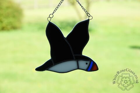 Puffin,Flying,Hanger,-,Small,Suncatcher, Hanger, Gift, Home Decoration, Puffin, British Birds