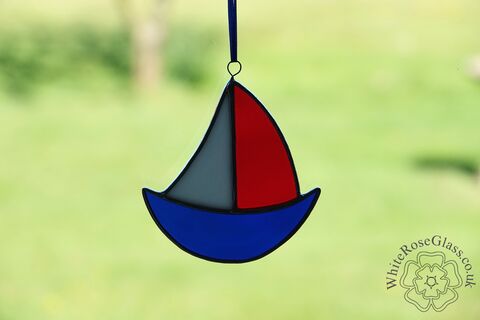 Sailing,Boat,Rounded,-,Red,,White,+,Blue,Suncatcher, Gift, Home Decoration, Sailing Boat