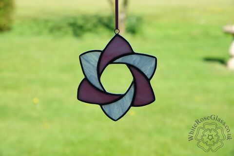 Star,Suncatcher,-,Open,6-Point,Pink/White,star, stained glass, gift, decoration, suncatcher