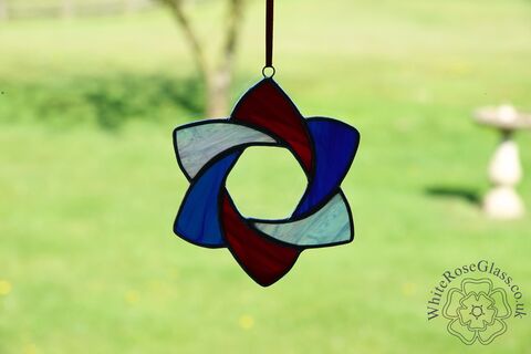 Star,Suncatcher,-,Open,6-Point,Red,,White,+,Blue,star, stained glass, gift, decoration, suncatcher