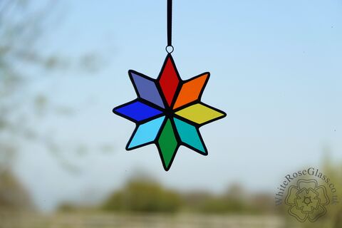 Star,Rainbow,Suncatcher,-,Small,star, stained glass, gift, decoration, suncatcher, Rainbow