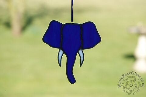Elephant,Head,Hanger,-,Bright,Blue,Elephant Head, Suncatcher, Gift, Home Decoration