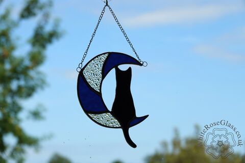 Cat,Sitting,in,the,Moon,Hanger,-,Blue/Black/Clear,Suncatcher, Gift, Home Decoration, Cat, Silhouette, Moon