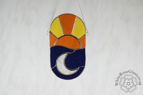 Sun,&,Moon,Oval,Hanger,Suncatcher, Gift, Home Decoration, Sun, Moon