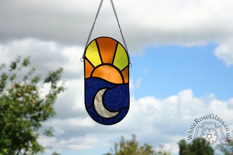 Sun,+,Moon,Oval,Hanger,Suncatcher, Gift, Home Decoration, Sun, Moon