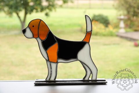 Large,Freestanding,Beagle,Dog,Stained Glass, Glass Ornament, Gift, Cooper Foil, Beagle, Dog, Puppy