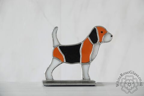 Freestanding,Small,Beagle,Dog,Stained Glass, Glass Ornament, Gift, Cooper Foil, Beagle, Dog, Puppy