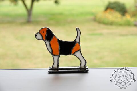 Freestanding,Small,Beagle,Dog,Stained Glass, Glass Ornament, Gift, Cooper Foil, Beagle, Dog, Puppy