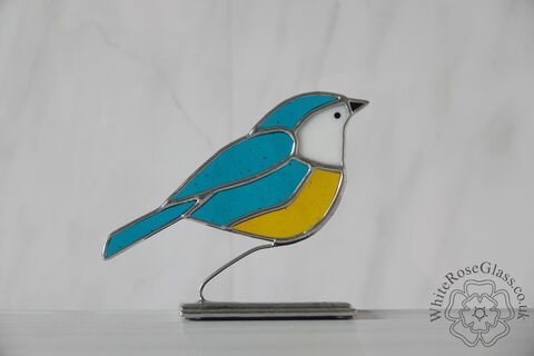 Freestanding,Blue,Tit,Suncatcher, Gift, Home Decoration, Blue Tit, British Birds