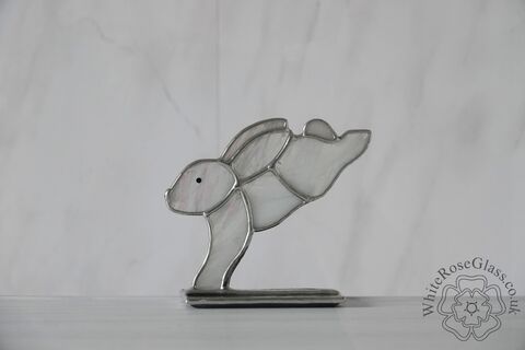 Freestanding,Bunny,Rabbit,Leaping,Suncatcher, Stained Glass, Glass Ornament, Home Decoration, Leaping Hare, Wildlife