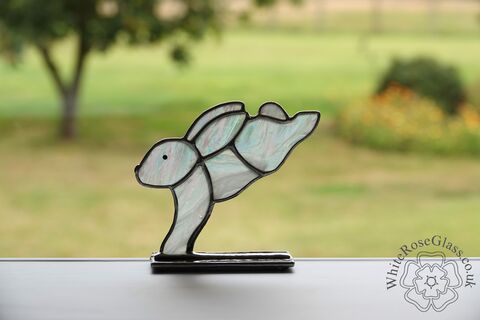 Freestanding,Bunny,Rabbit,Leaping,Suncatcher, Stained Glass, Glass Ornament, Home Decoration, Leaping Hare, Wildlife