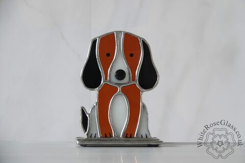 Freestanding,Dog,Sitting,-,Tricolour,Suncatcher, Gift, Home Decoration, Dog, Puppy, Beagle, Tri-colour, St Bernard