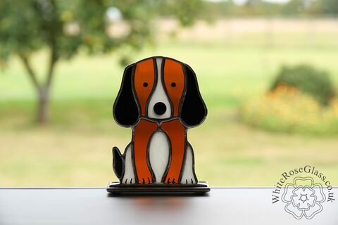 Freestanding,Dog,Sitting,-,Tricolour,Suncatcher, Gift, Home Decoration, Dog, Puppy, Beagle, Tri-colour, St Bernard