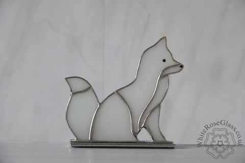 Freestanding,Side,Sitting,Arctic,Fox,Wild Animals, Suncatcher, Stained Glass, Glass Ornament, Home Decoration, Arctic Fox