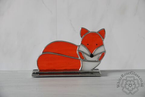 Freestanding,Curled,Up,Fox,Suncatcher, Gift, Home Decoration, Glass Ornament, Fox