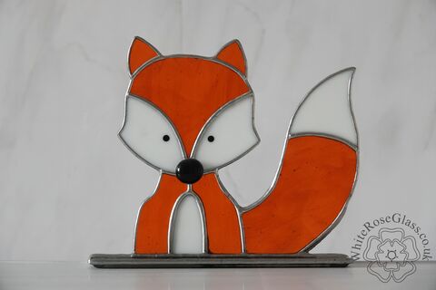 Large,Freestanding,Sitting,Fox,Cartoon,Wild Animals, Suncatcher, Stained Glass, Glass Ornament, Home Decoration, Sitting Fox, Cartoon