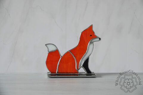 Freestanding,Side,Sitting,Fox,Wild Animals, Suncatcher, Stained Glass, Glass Ornament, Home Decoration, Fox