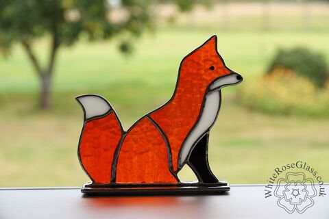 Freestanding,Side,Sitting,Fox,Wild Animals, Suncatcher, Stained Glass, Glass Ornament, Home Decoration, Fox