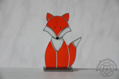 Freestanding,Sitting,Mr,Fox,Wild Animals, Suncatcher, Stained Glass, Glass Ornament, Home Decoration, Fox