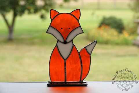 Freestanding,Sitting,Mr,Fox,Wild Animals, Suncatcher, Stained Glass, Glass Ornament, Home Decoration, Fox