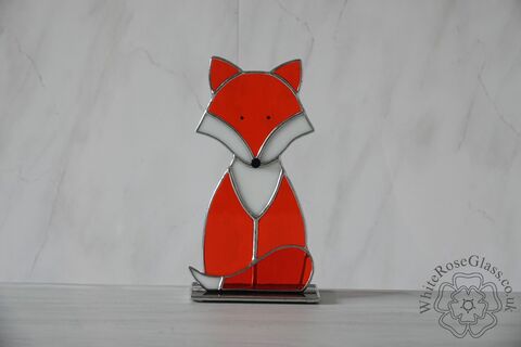 Freestanding,Mrs,Fox,Sitting,Wild Animals, Suncatcher, Stained Glass, Glass Ornament, Home Decoration, Fox