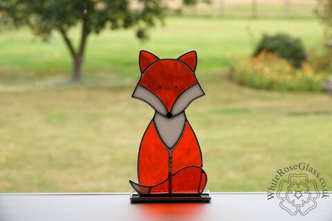 Freestanding,Mrs,Fox,Sitting,Wild Animals, Suncatcher, Stained Glass, Glass Ornament, Home Decoration, Fox