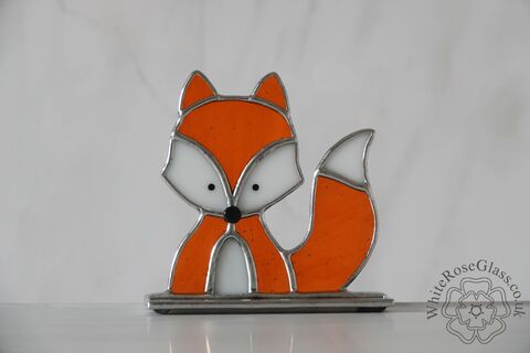 Freestanding,Small,Cartoon,Sitting,Fox,Wild Animals, Suncatcher, Stained Glass, Glass Ornament, Home Decoration, Sitting Fox, Cartoon