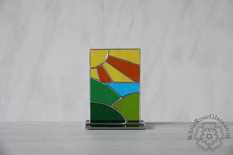Freestanding,Panel,-,Sunset,Over,the,Hills,Landscape,Suncatcher, Gift, Home Decoration, Glass Ornament, Hills, Sun, Landscape