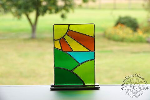 Freestanding,Panel,-,Sunset,Over,the,Hills,Landscape,Suncatcher, Gift, Home Decoration, Glass Ornament, Hills, Sun, Landscape