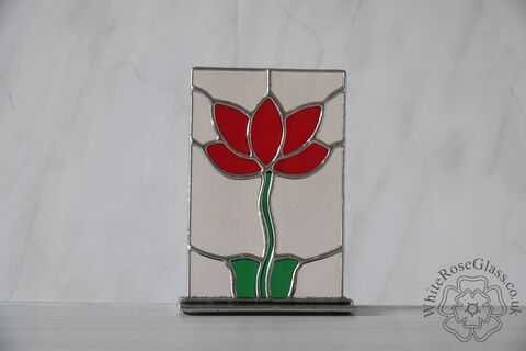 Freestanding,Panel,-,Standing,Flower,Red,5,Petals,Suncatcher, Gift, Home Decoration, Glass Ornament, Flower