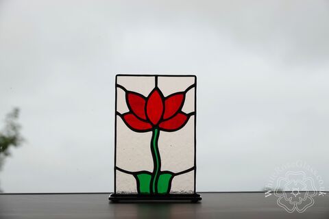 Freestanding,Panel,-,Standing,Flower,Red,5,Petals,Suncatcher, Gift, Home Decoration, Glass Ornament, Flower