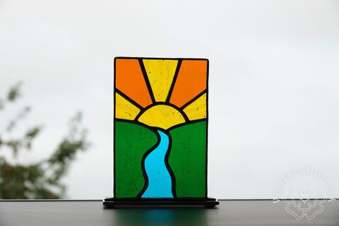 Freestanding,Panel,-,Sunset,Over,The,River,Suncatcher, Gift, Home Decoration, Glass Ornament, Sunrise, River, Landscape