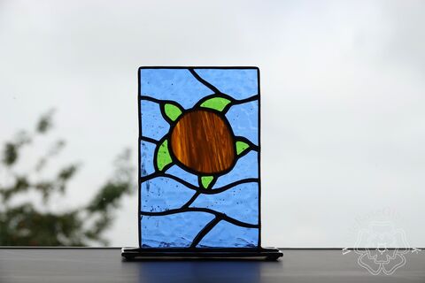 Freestanding,Panel,-,Swimming,Turtle,Suncatcher, Gift, Home Decoration, Glass Ornament, Sea, Turtle