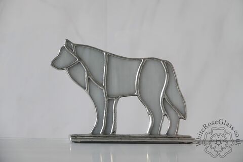 Freestanding,Husky/Grey,Wolf,Small,Stained Glass, Glass Ornament, Gift, Cooper Foil, Husky, Grey Wolf 