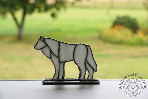 Freestanding,Husky/Grey,Wolf,Small,Stained Glass, Glass Ornament, Gift, Cooper Foil, Husky, Grey Wolf 