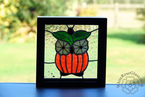 Pumpkin,Owl,Small,Wood,Framed,Suncatcher, Gift, Home Decoration, Pumpkin Owl