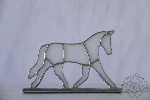 Freestanding,Trotting,Horse,-,White/Clear,Suncatcher, Gift, Home Decoration, Glass Ornament, Horse, Pony, Eventing, Trotting