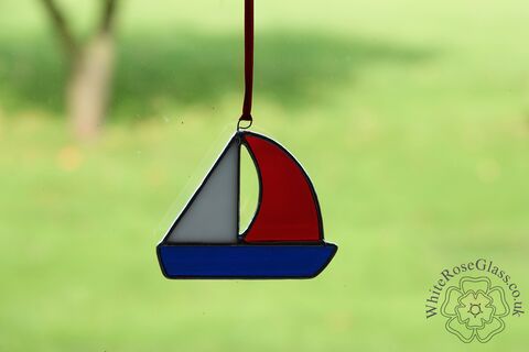 Sailing,Boat,Hanger,-,Red,,White,+,Blue,Suncatcher, Gift, Home Decoration, Sailing Boat