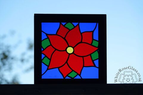 Poinsettia,Flower,Large,Wood,Framed,Suncatcher, Gift, Home Decoration, Poinsettia Flower