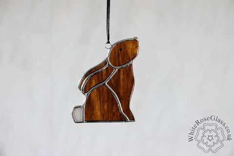 Bunny,Looking,Up,Rabbit,-,Amber/Clear,Streaky,Suncatcher, Gift, Home Decoration, Bunny, Rabbit