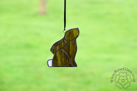 Bunny,Looking,Up,Rabbit,-,Amber/Clear,Streaky,Suncatcher, Gift, Home Decoration, Bunny, Rabbit