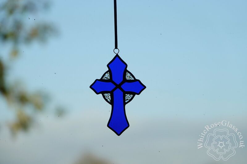 Cross Blue Hanging Suncatcher - product image  