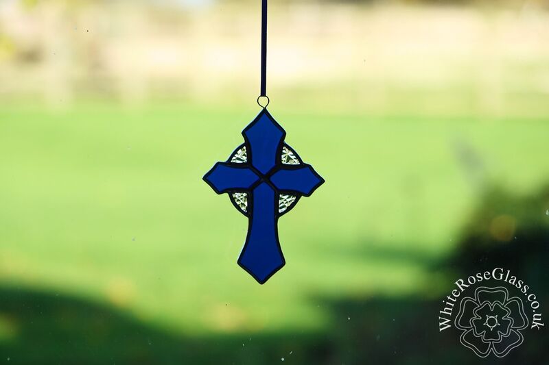 Cross Blue Hanging Suncatcher - product image  