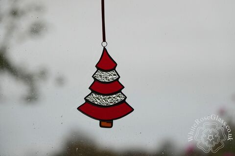 Christmas,Tree,Curved,Red+Clear,Suncatcher, Gift, Home Decoration, Christmas Tree 