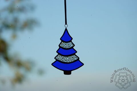 Christmas,Tree,Curved,Blue+Clear,Suncatcher, Gift, Home Decoration, Christmas Tree 