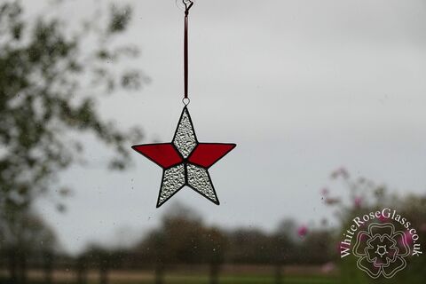 Star,Red+Clear,Suncatcher,-,5-Point,star, stained glass, gift, decoration, suncatcher